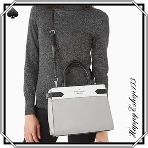 ♠️ kate spade Staci Saffiano Colorblock Medium Satchel Crossbody Bag, Gray Multi